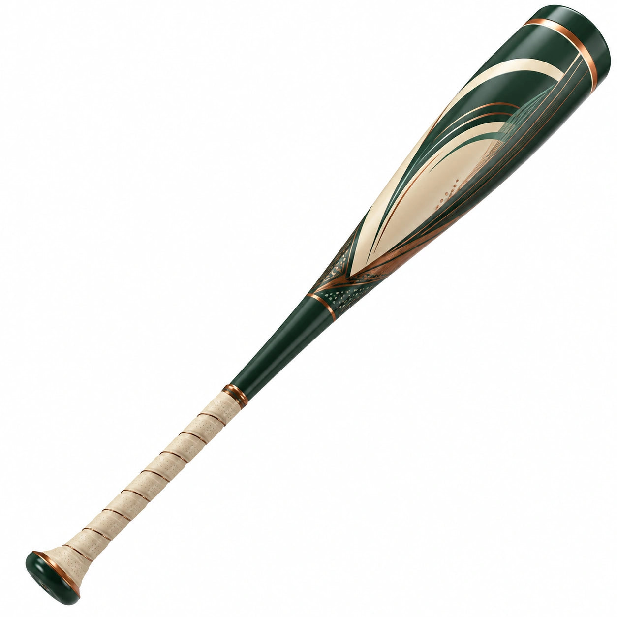 Bate de béisbol profesional verde y dorado