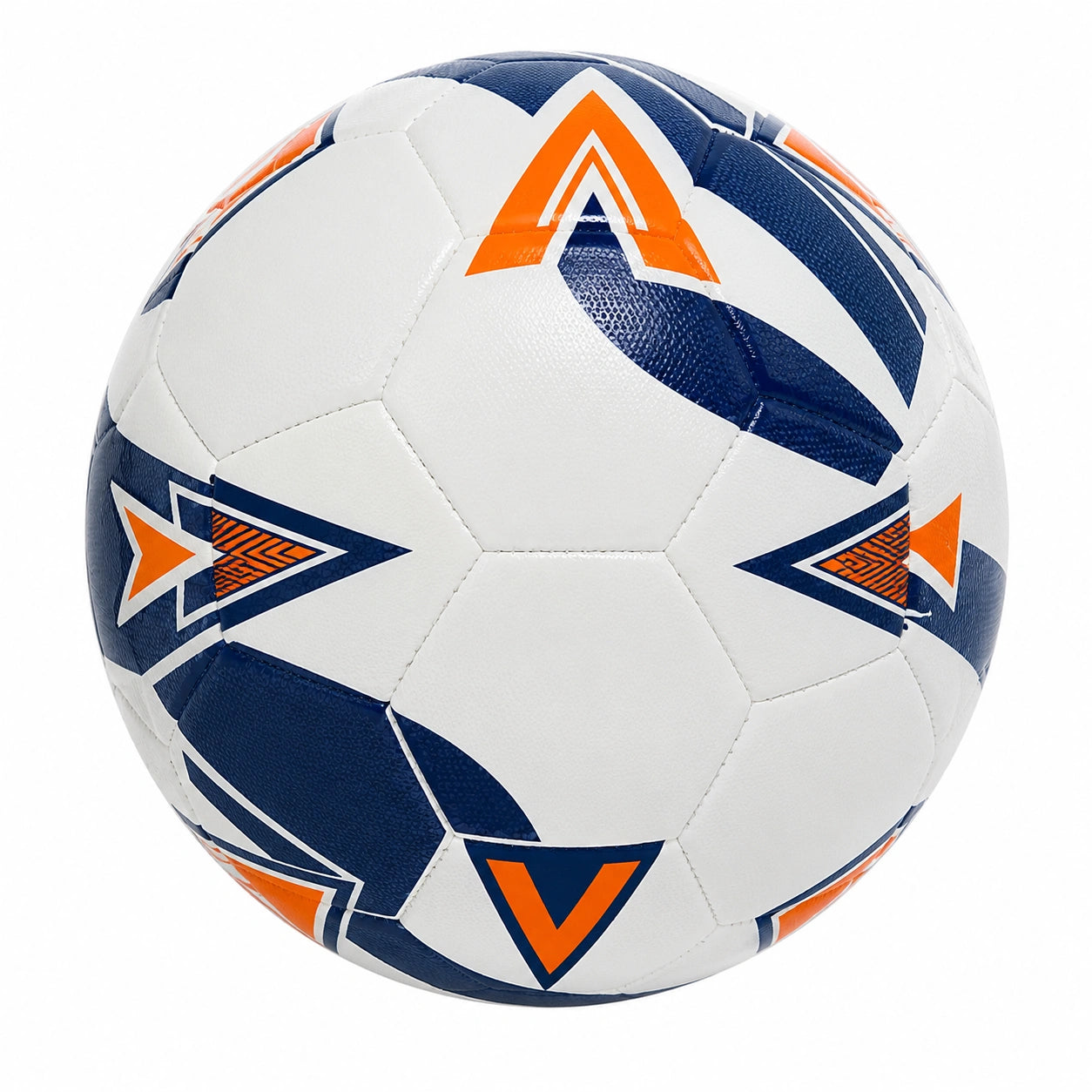 Balón de fútbol estándar blanco, azul y naranja