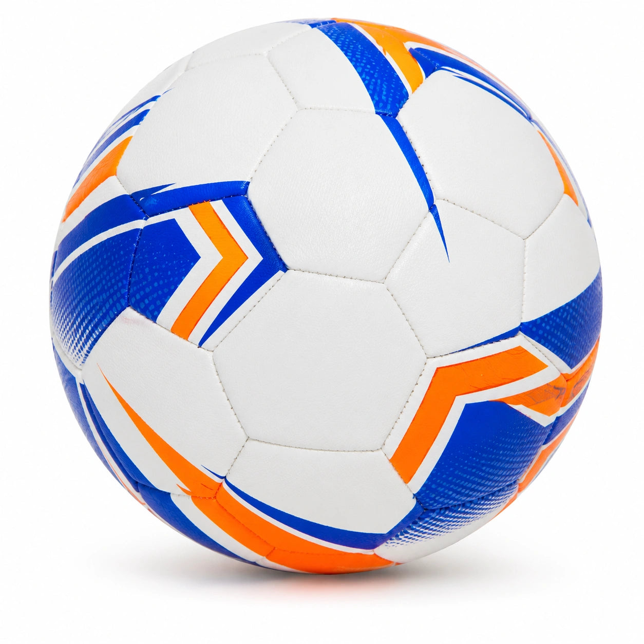 Balón de fútbol blanco, azul y naranja para entrenamientos