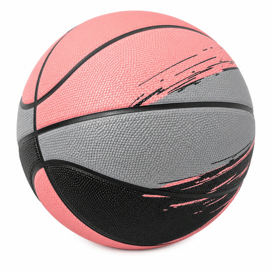Balón de baloncesto inflable rosa, gris y negro con buen agarre