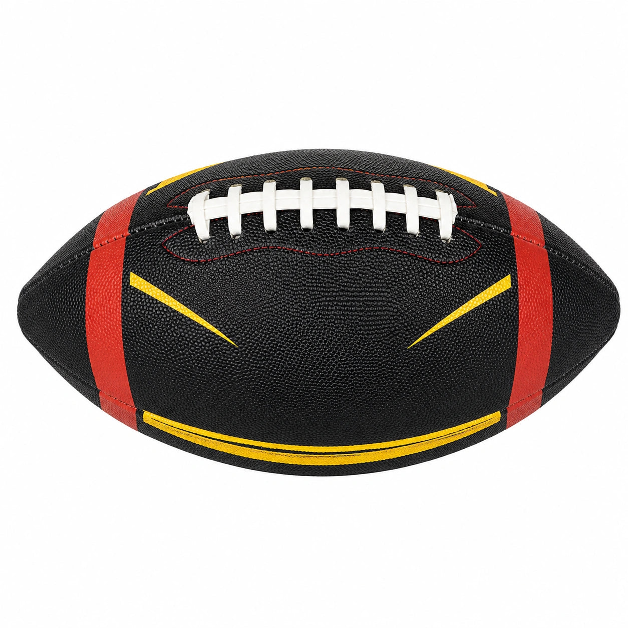 Balón de Fútbol Americano Negro con Rayas Rojas y Amarillas