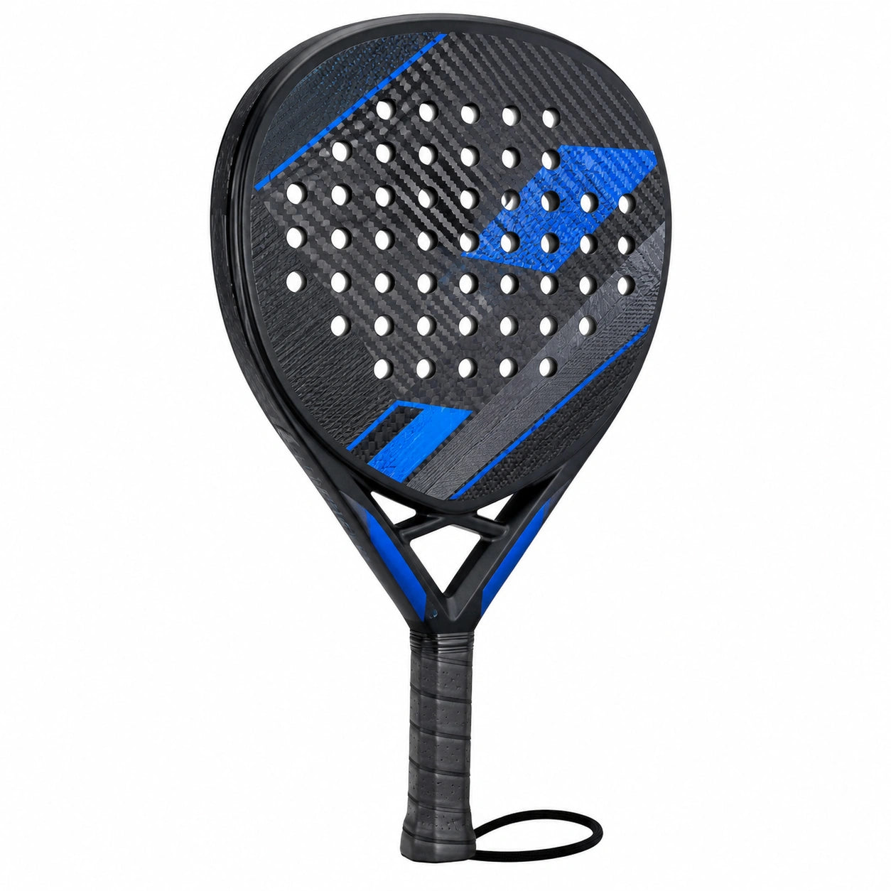 Pala de pádel azul y negro con diseño moderno