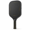 Pala de pickleball negra con detalles amarillos