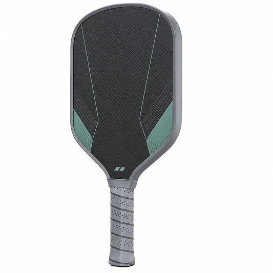 Pala de pickleball negro y verde con diseño ergonómico