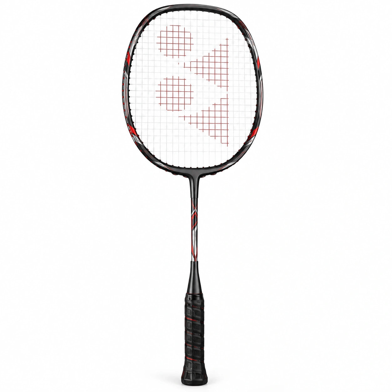 Raqueta de bádminton aerodinámica negra y roja