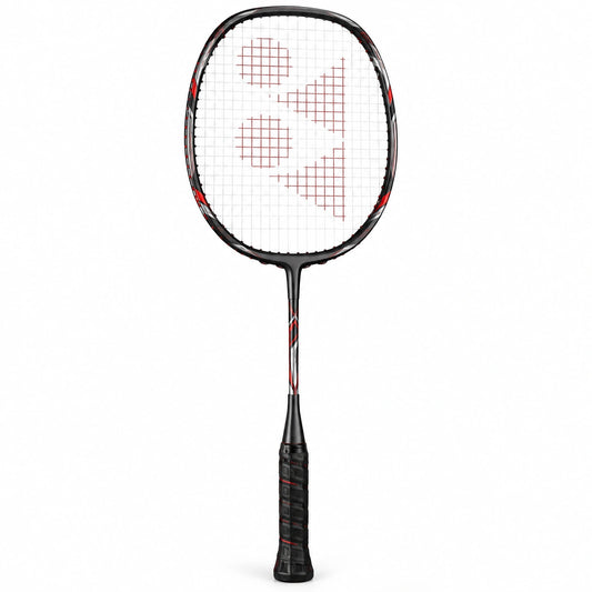 Raqueta de bádminton aerodinámica negra y roja